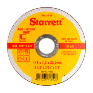 Disco de Corte para Inox 4.1/2" x 1,0 mm x 7/8" Starrett